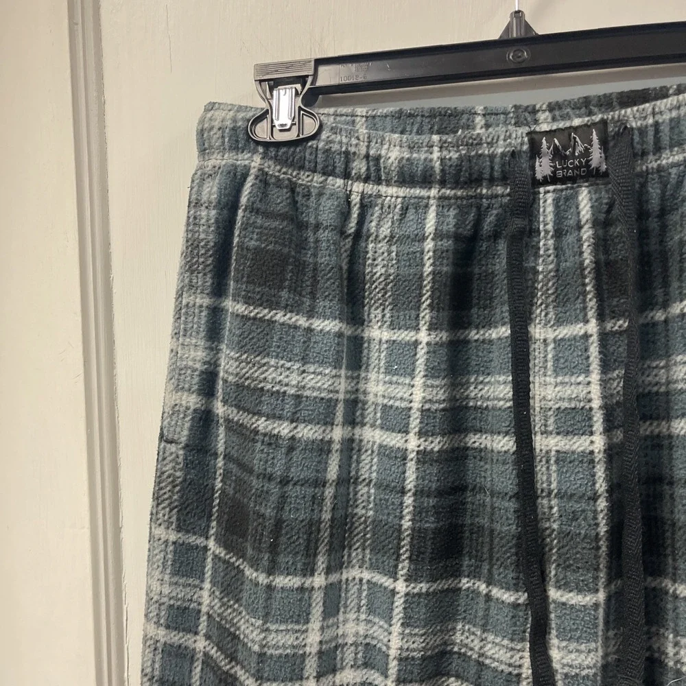 Lucky Brand Mens Blue Plaid Fleece Pajama Pants Sleepwear Large
